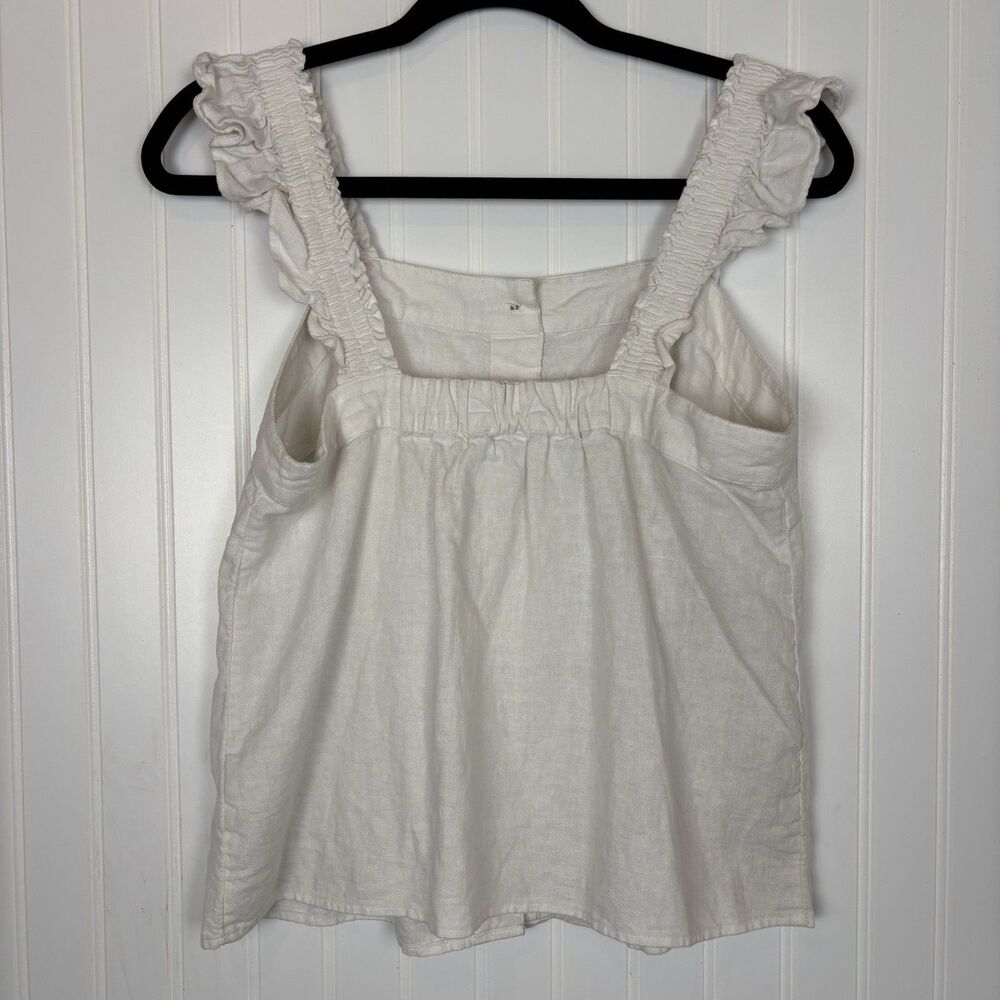 J Crew Womens Ruffle Sleeve Linen Blend Tank Top Size SP White Neutral Capsule - Picture 6 of 11
